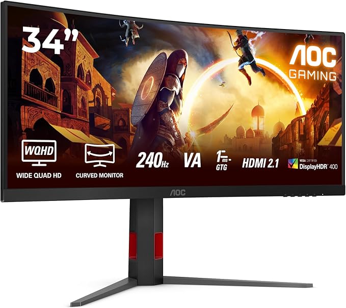 AOC CU34G4Z 34" WQHD 3440x1440 Fast VA Zakrivljeni Gaming Monitor 240Hz