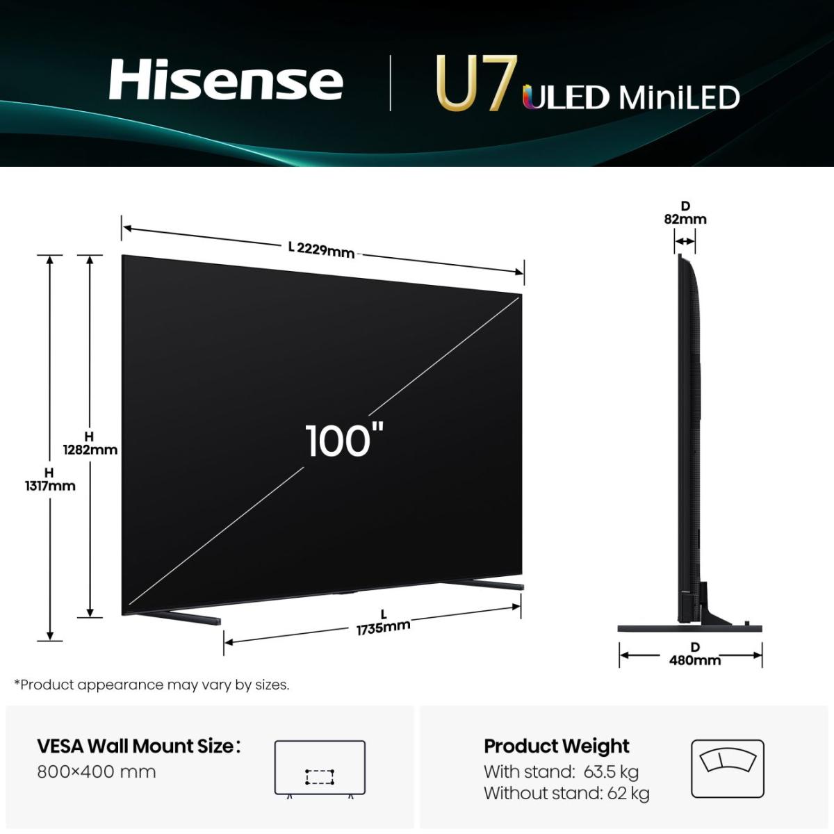 Hisense 100U7Q 100" Mini-LED ULED 4K Smart TV 165Hz VRR