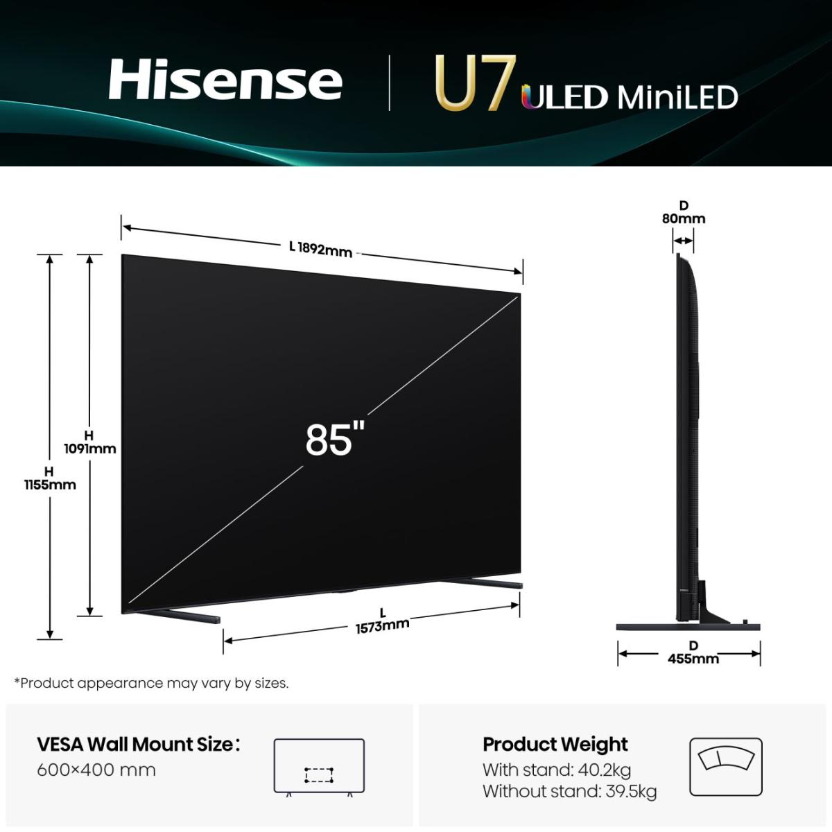 Hisense 85U7Q 85" Mini-LED ULED 4K Smart TV