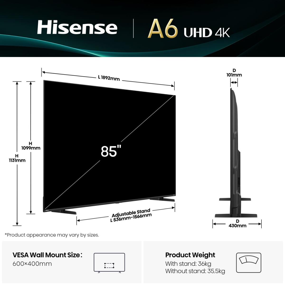 Hisense 85A6Q 85" 4K UHD Direct LED Smart TV