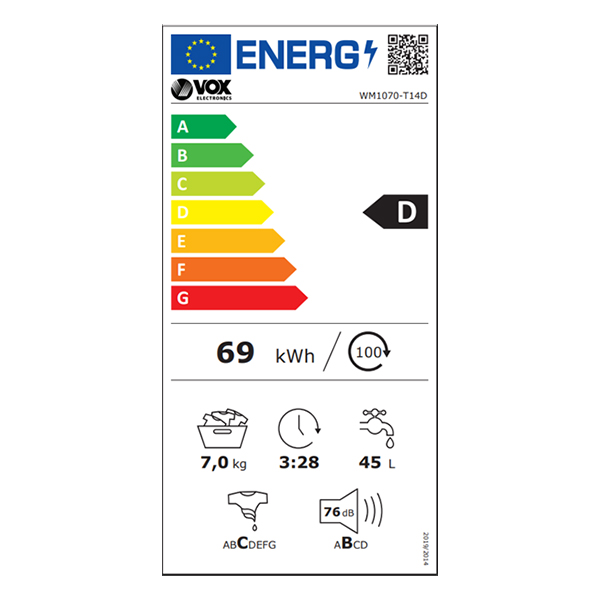 VOX WM1070-T14D, 7kg, 1000 okr/min