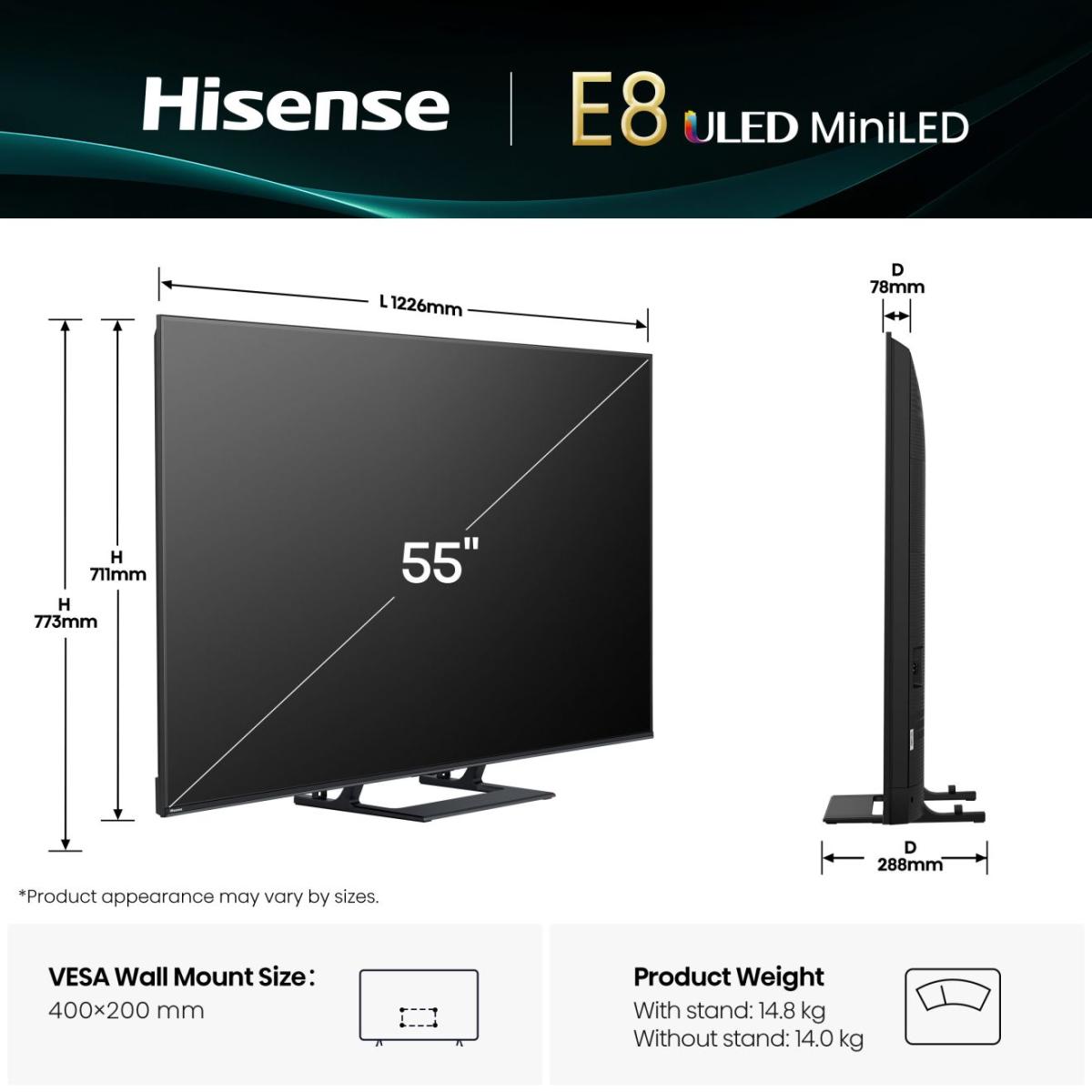 Hisense 55E8Q 55" ULED Mini LED 144Hz Smart TV