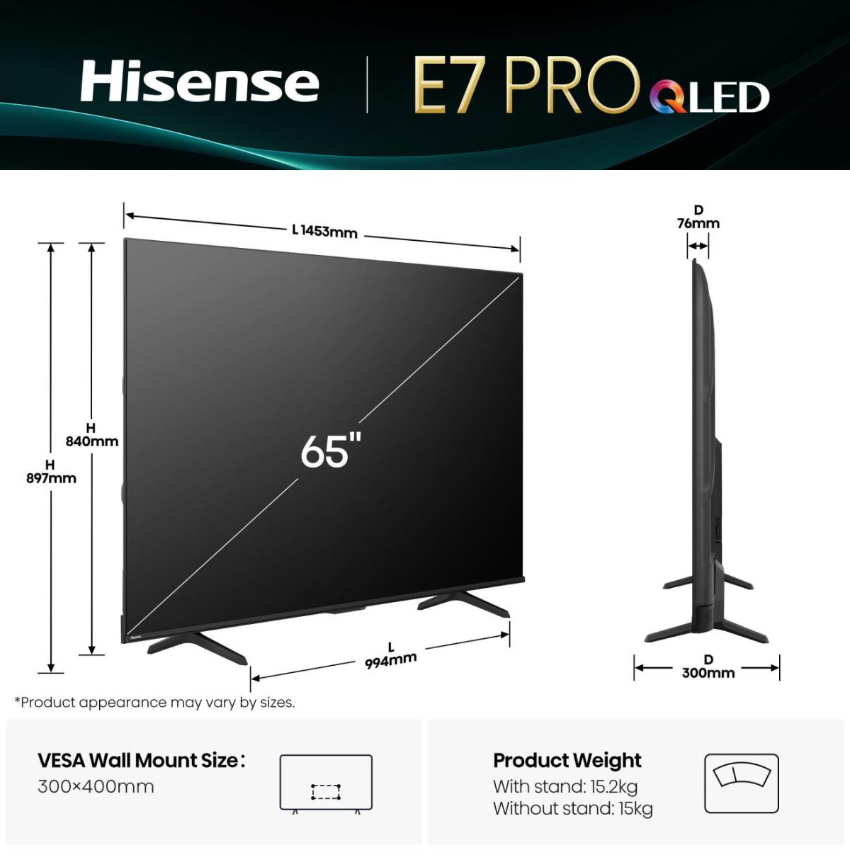 Hisense 65E7Q PRO 65" VA QLED 144Hz 4K Smart Gaming TV