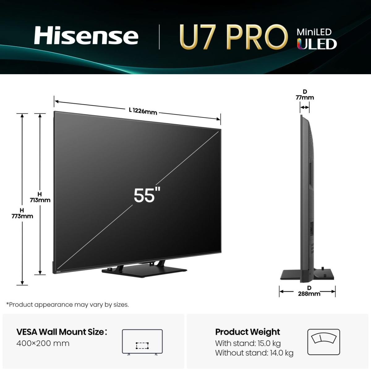Hisense 55U7Q PRO 55'' Mini-LED 4K 165Hz ULED Smart TV